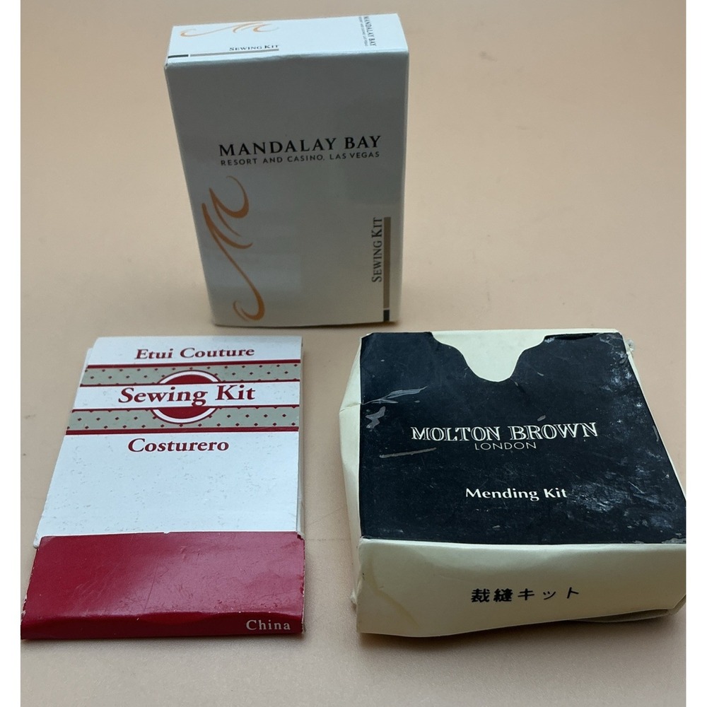 Lot of 3 Hotel Travel Sewing & Mending Kits-Mandalay Bay, Morton Brown, Plus 1